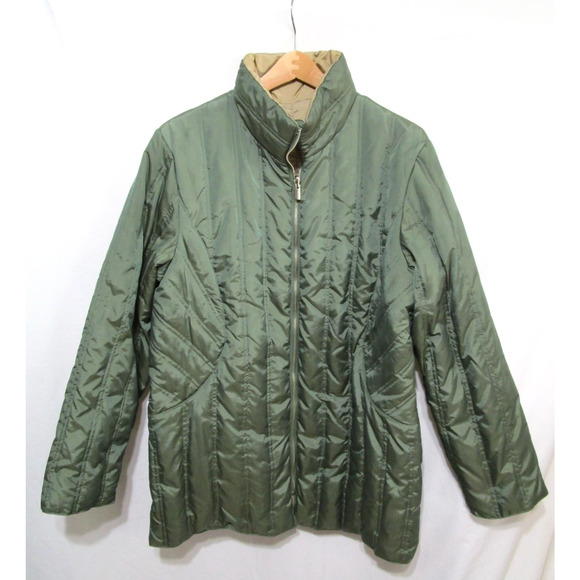 EUC! Centigrade Outerwear Green Nylon Down Feather Filled Puffer Coat Women L - Picture 1 of 10